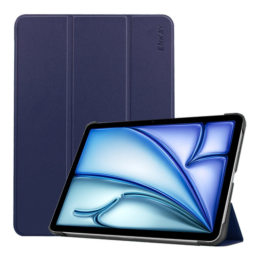 For iPad Air 13 2024 ENKAY Tri-fold Custer Texture Plastic Leather Smart Tablet Case(Dark Blue) - iPad Air 13 2025 / 2024 Cases by ENKAY | Online Shopping UK | buy2fix