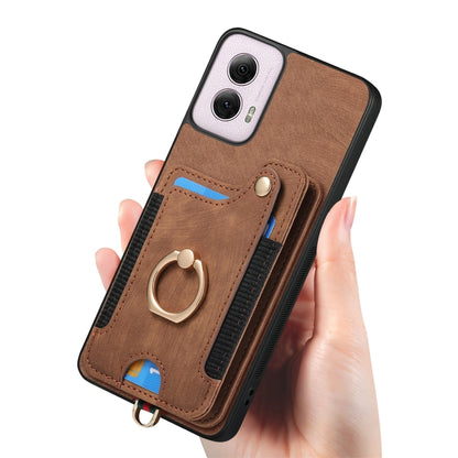 For Motorola G Power 5G 2024 Retro Skin-feel Ring Multi-card RFID Wallet Phone Case(Brown) - Motorola Cases by buy2fix | Online Shopping UK | buy2fix