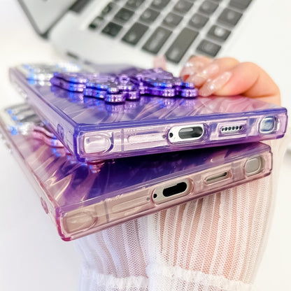 For Samsung Galaxy S25+ 5G Plating Glitter Texture Butterfly Holder TPU Phone Case with Lens Film(Purple Shell Pattern) - Galaxy S25+ 5G Cases by buy2fix | Online Shopping UK | buy2fix