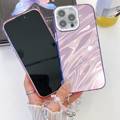 For iPhone 16 Pro Plating Glitter Texture Chain Wristband TPU Phone Case with Lens Film(Purple Water Ripples) - iPhone 16 Pro Cases by buy2fix | Online Shopping UK | buy2fix