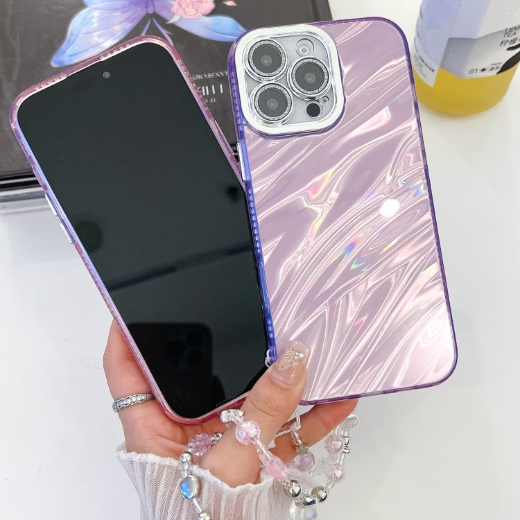 For iPhone 16 Pro Max Plating Glitter Texture Chain Wristband TPU Phone Case with Lens Film(White Feather Yarn) - iPhone 16 Pro Max Cases by buy2fix | Online Shopping UK | buy2fix