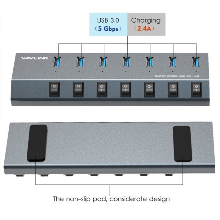 WAVLINK UH3076 5Gbps 7-port USB 3.0 Hub with Independent Switch and LED Indicator(UK Plug) - USB 3.0 HUB by WAVLINK | Online Shopping UK | buy2fix