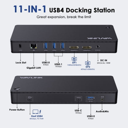 WAVLINK UTD22 Support 96W Laptop Charging USB4 Docking Station Dual Monitor USB-C Hub(UK Plug) -  by WAVLINK | Online Shopping UK | buy2fix