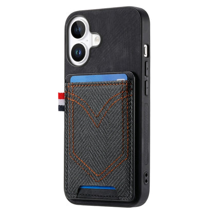 For iPhone 16 Denim Texture Leather Skin Phone Case with Card Slot(Black) - iPhone 16 Cases by buy2fix | Online Shopping UK | buy2fix