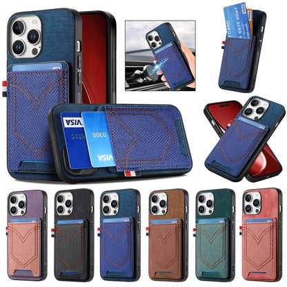 For iPhone 16 Denim Texture Leather Skin Phone Case with Card Slot(Black) - iPhone 16 Cases by buy2fix | Online Shopping UK | buy2fix