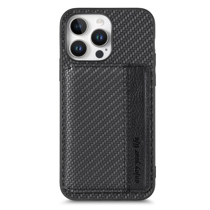 For iPhone 16 Pro Max Carbon Fiber Magnetic Card Wallet RFID Blocking Phone Case(Black) - iPhone 16 Pro Max Cases by buy2fix | Online Shopping UK | buy2fix