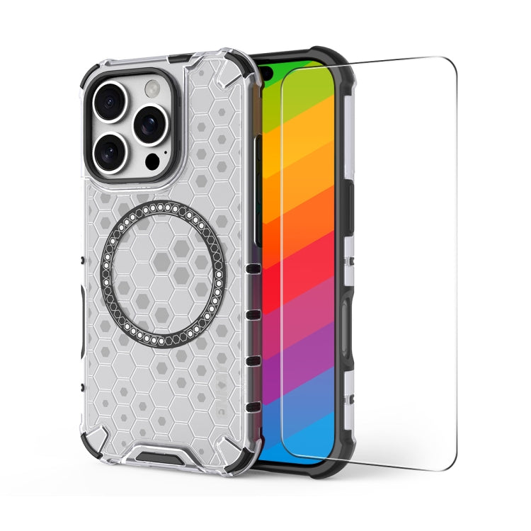 For iPhone 16 Pro ENKAY Hat-Prince Honeycomb MagSafe Shockproof Phone Case with Large Arc Edge Film(White) - iPhone 16 Pro Cases by ENKAY | Online Shopping UK | buy2fix