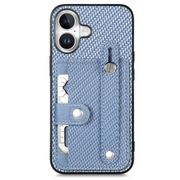 For iPhone 16 Wristband Kickstand Card Wallet Back Phone Case with Tool Knife(Blue) - iPhone 16 Cases by buy2fix | Online Shopping UK | buy2fix