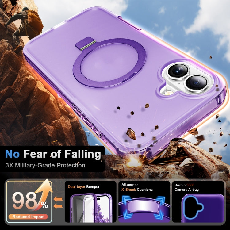 For iPhone 16 Frosted Skin Feel MagSafe Holder 360 Full Body Phone Case(Purple) - iPhone 16 Cases by buy2fix | Online Shopping UK | buy2fix