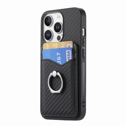 For iPhone 16 Pro Carbon Fiber Card Wallet Ring Phone Case(Black) - iPhone 16 Pro Cases by buy2fix | Online Shopping UK | buy2fix