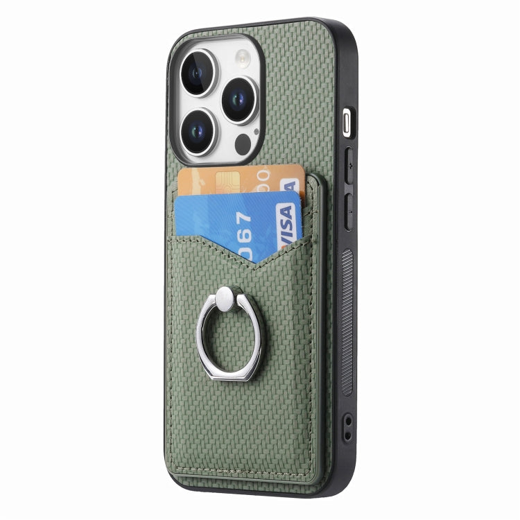 For iPhone 16 Pro Max Carbon Fiber Card Wallet Ring Phone Case(Green) - iPhone 16 Pro Max Cases by buy2fix | Online Shopping UK | buy2fix