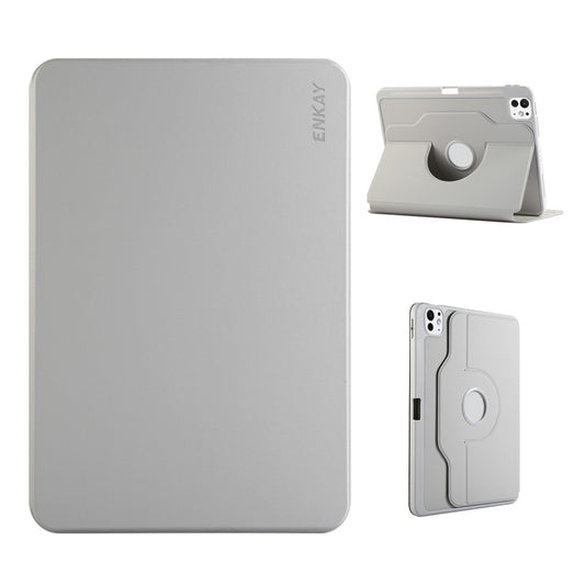 For iPad Pro 12.9 2022/ Air 13 2024 ENKAY 360 Rotation TPU Leather Smart Tablet Case with Pen Slot(Grey) - iPad Air 13 2024 Cases by ENKAY | Online Shopping UK | buy2fix