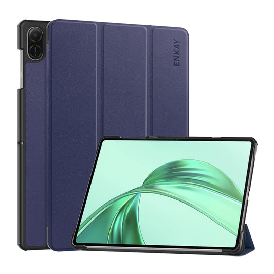 For Honor Pad X8a 11 ENKAY Tri-fold Custer Texture Leather Protective Tablet Case(Dark Blue) - Honor by ENKAY | Online Shopping UK | buy2fix