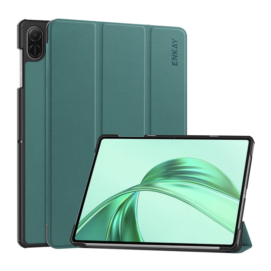 For Honor Pad X8a 11 ENKAY Tri-fold Custer Texture Leather Protective Tablet Case(Dark Green) - Honor by ENKAY | Online Shopping UK | buy2fix