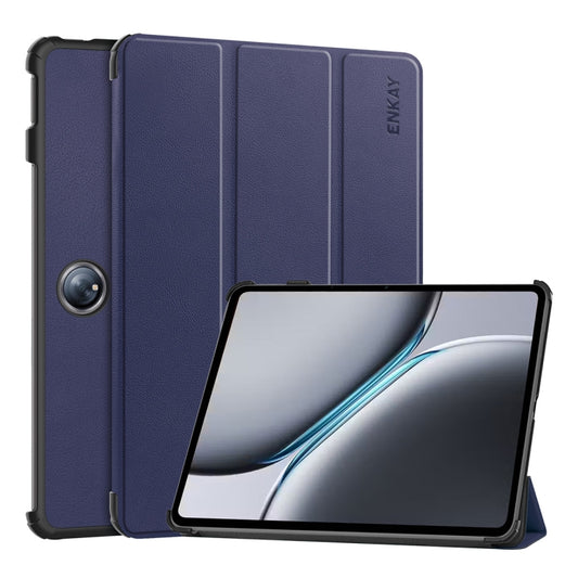 For OnePlus Pad 2 / Pad Pro 12.1 ENKAY Tri-fold Custer Texture Platic Leather Smart Tablet Case(Dark Blue) - Others by ENKAY | Online Shopping UK | buy2fix