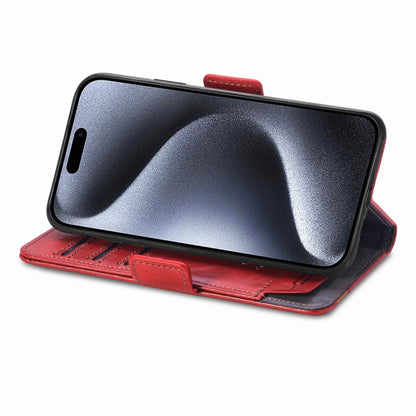 For iPhone 16 Plus CaseNeo Splicing Dual Magnetic Buckle Leather Phone Case(Red) - iPhone 16 Plus Cases by buy2fix | Online Shopping UK | buy2fix