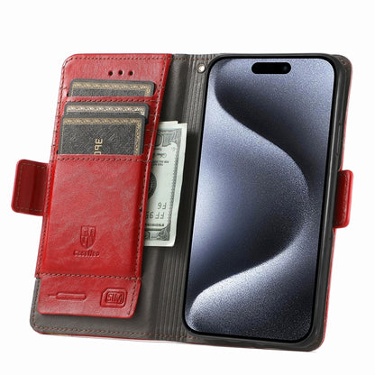 For iPhone 16 Pro CaseNeo Splicing Dual Magnetic Buckle Leather Phone Case(Red) - iPhone 16 Pro Cases by buy2fix | Online Shopping UK | buy2fix