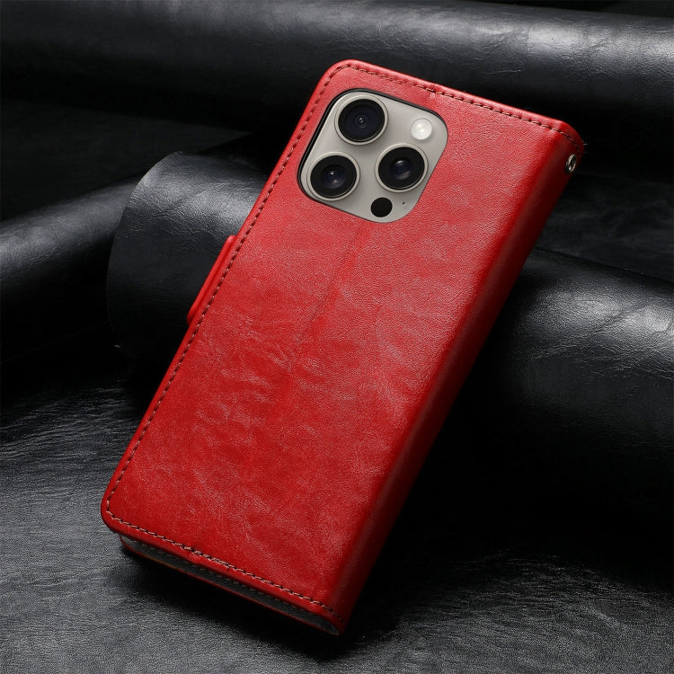 For iPhone 16 Pro CaseNeo Splicing Dual Magnetic Buckle Leather Phone Case(Red) - iPhone 16 Pro Cases by buy2fix | Online Shopping UK | buy2fix