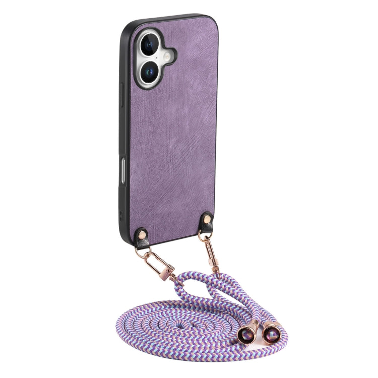 For iPhone 16 Plus Vintage Leather PC Back Cover Phone Case with Crossbody Strap(Purple) - iPhone 16 Plus Cases by buy2fix | Online Shopping UK | buy2fix