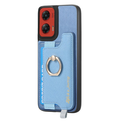 For Motorola Moto G Stylus 5G 2024 Retro Magsafe Cross Leather Ring Holder Card Bag Phone Case(Blue) - Motorola Cases by buy2fix | Online Shopping UK | buy2fix