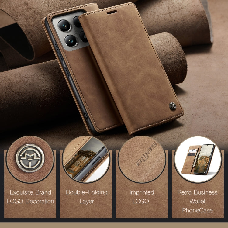 For Xiaomi 14T Pro CaseMe 013 Multifunctional Horizontal Flip Leather Phone Case(Brown) - 14T Pro Cases by CaseMe | Online Shopping UK | buy2fix