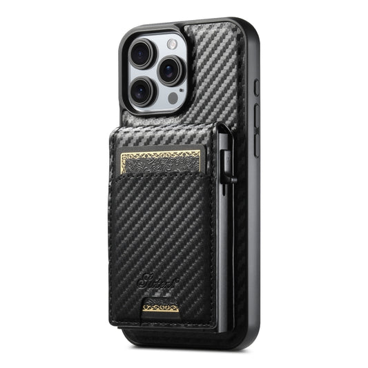 For iPhone 15 Pro Max Suteni H19 Carbon Fiber Grain 2-in-1 MagSafe Removable Card Box Back Phone Case(Black) - iPhone 15 Pro Max Cases by Suteni | Online Shopping UK | buy2fix