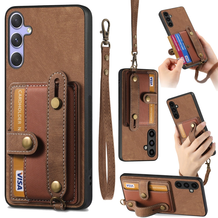 For Samsung Galaxy S25+ 5G Retro Cross Wristband Wallet Leather Back Phone Case(Brown) - Galaxy S25+ 5G Cases by buy2fix | Online Shopping UK | buy2fix