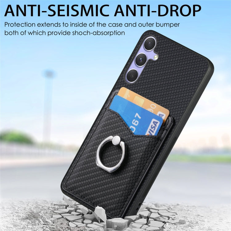 For Samsung Galaxy S25 Ultra 5G Carbon Fiber Card Wallet Ring Phone Case(Brown) - Galaxy S25 Ultra 5G Cases by buy2fix | Online Shopping UK | buy2fix