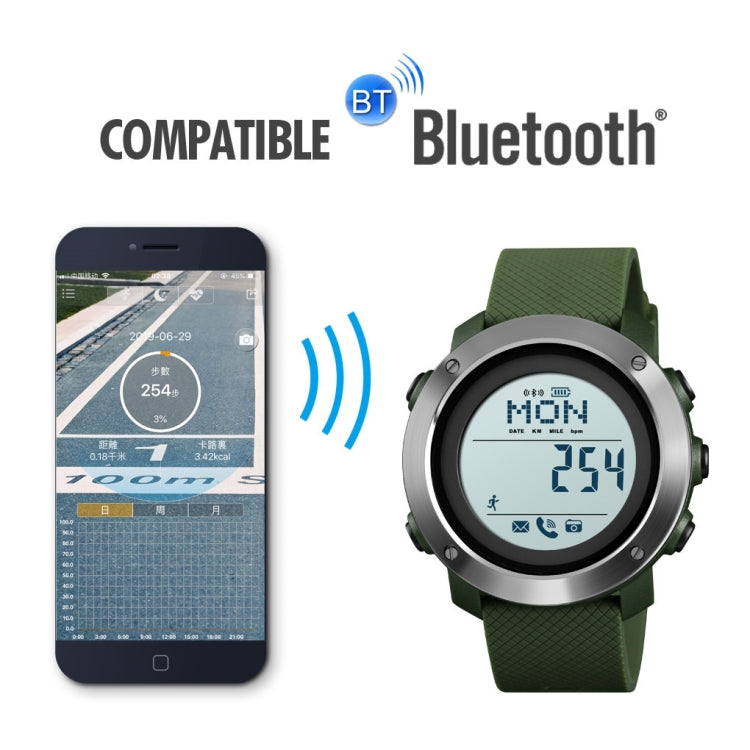 SKMEI 1511 Simple Bluetooth Men Smart Waterproof Compass Adult Smart Watch(Steel Shell Army Green) - Sport Watches by SKMEI | Online Shopping UK | buy2fix