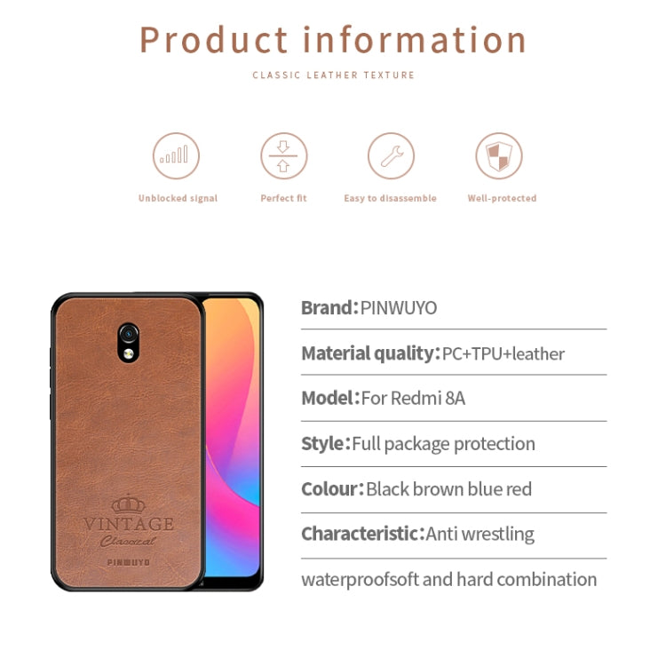 For Xiaomi RedMi 8A PINWUYO Pin Rui Series Classical Leather, PC + TPU + PU Leather Waterproof And Anti-fall All-inclusive Protective Shell(Red) - Xiaomi Cases by PINWUYO | Online Shopping UK | buy2fix