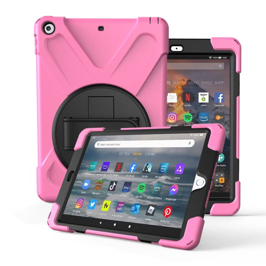 For Amazon fire HD10(2017)(2018)(2019)  360 Degree Rotation PC + Silicone Protective Case with Holder & Hand-strap(Pink) - Amazon by buy2fix | Online Shopping UK | buy2fix