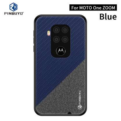 For Motorola One Zoom / One Pro PINWUYO Rong Series  Shockproof PC + TPU+ Chemical Fiber Cloth Protective Cover(Blue) - Motorola Cases by PINWUYO | Online Shopping UK | buy2fix
