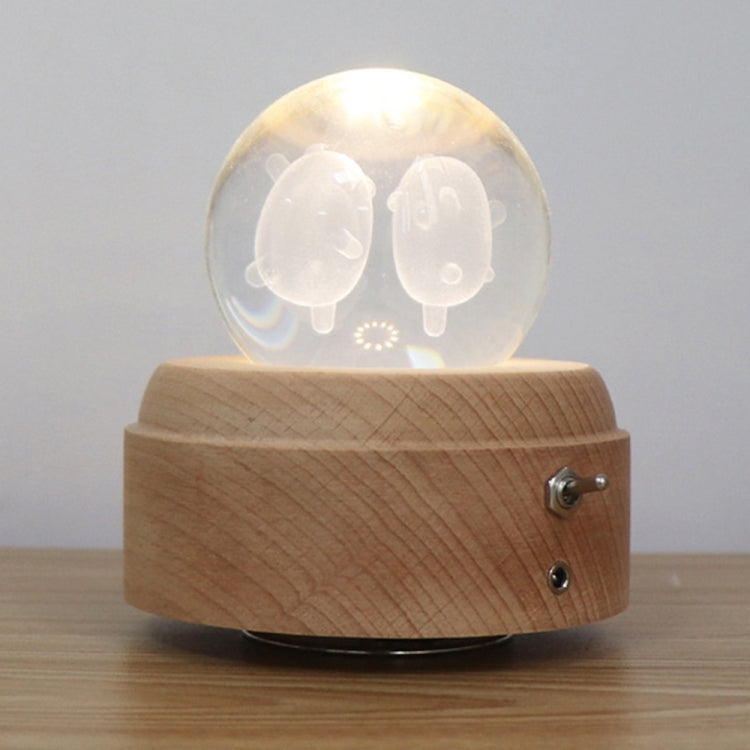 Girl Bedside Lamp Crystal Ball Wooden Base Music Box Charging Glow Rotating Night Light, Random Music(Double Pig) - Novelty Lighting by buy2fix | Online Shopping UK | buy2fix