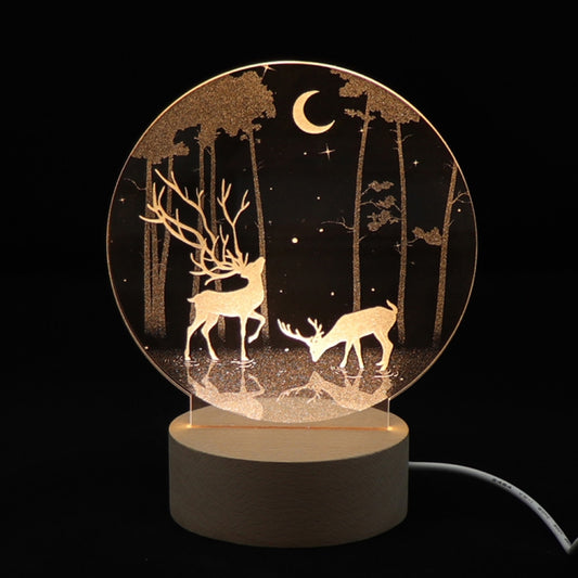 3D Atmosphere Decorative Light Acrylic Inner Carved LED Night Light Creative Girl Table Lamp(Double Deer) - Novelty Lighting by buy2fix | Online Shopping UK | buy2fix