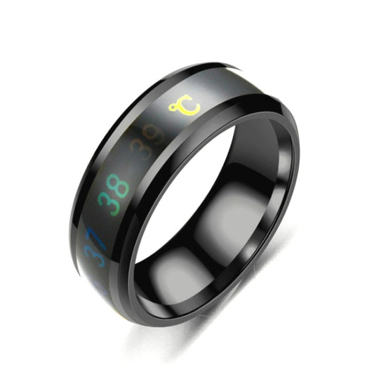 Smart Temperature Ring Stainless Steel Personalized Temperature Display Couple Ring, Size: 10(Black) - Rings by buy2fix | Online Shopping UK | buy2fix
