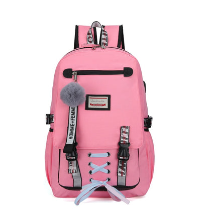 Sports and Leisure USB Charging Anti-Theft Backpack(Pink) - Double-shoulder Bags by buy2fix | Online Shopping UK | buy2fix