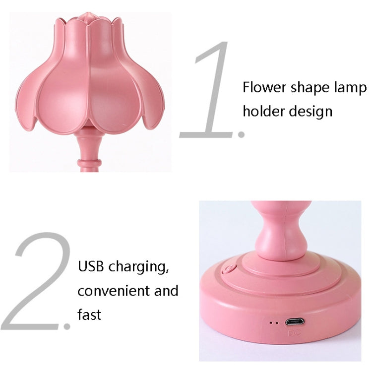 Retro Charging Table Lamp Bedroom Bed LED Eye Protection Light(LD05 Lotus Rose Red) - Bedside Light by buy2fix | Online Shopping UK | buy2fix