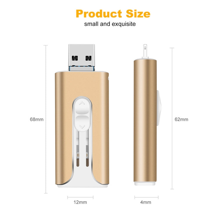 128GB Micro USB + 8 Pin + USB 2.0 3 in 1 Mobile Phone Computer U-Disk(Gold) - U Disk & Card Reader by buy2fix | Online Shopping UK | buy2fix