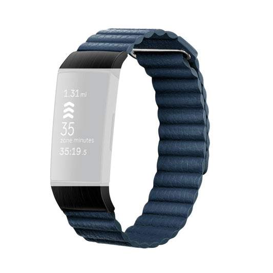 18mm Magnetic Leather Watch Band For Fitbit Charge 4 / 3, Size： S (Midnight Blue) - Watch Bands by buy2fix | Online Shopping UK | buy2fix
