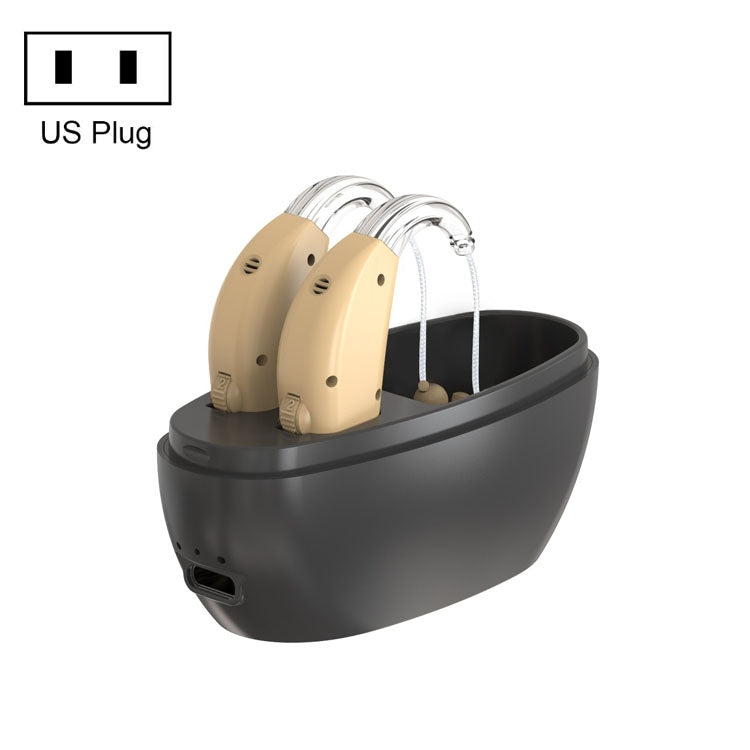 Elderly Use Can Charge Sound Amplifier Hearing Aid, Specification: US Plug(Skin Color Double Machine+Black Charging Bin) - Hearing Aids by buy2fix | Online Shopping UK | buy2fix