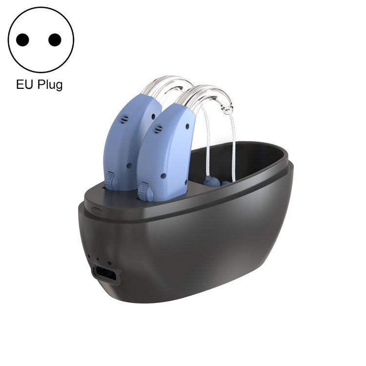 Elderly Use Can Charge Sound Amplifier Hearing Aid, Specification: EU Plug(Blue Double Machine+Black Charging Bin) - Hearing Aids by buy2fix | Online Shopping UK | buy2fix
