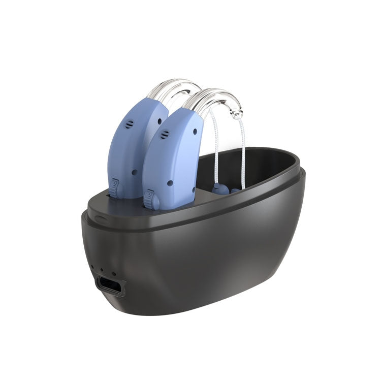 Elderly Use Can Charge Sound Amplifier Hearing Aid, Specification: EU Plug(Blue Double Machine+Black Charging Bin) - Hearing Aids by buy2fix | Online Shopping UK | buy2fix
