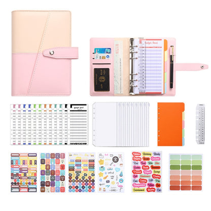 A6 YMX-012 PU Leather Budget Binder Notebook Macaron Color Matching Handbook(Khaki+Pink) - Notebooks by buy2fix | Online Shopping UK | buy2fix