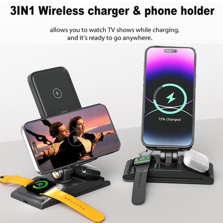 3-In-1 15W Portable Folding Desktop Stand Mobile Phone Wireless Charger(White) - Wireless Charger by buy2fix | Online Shopping UK | buy2fix