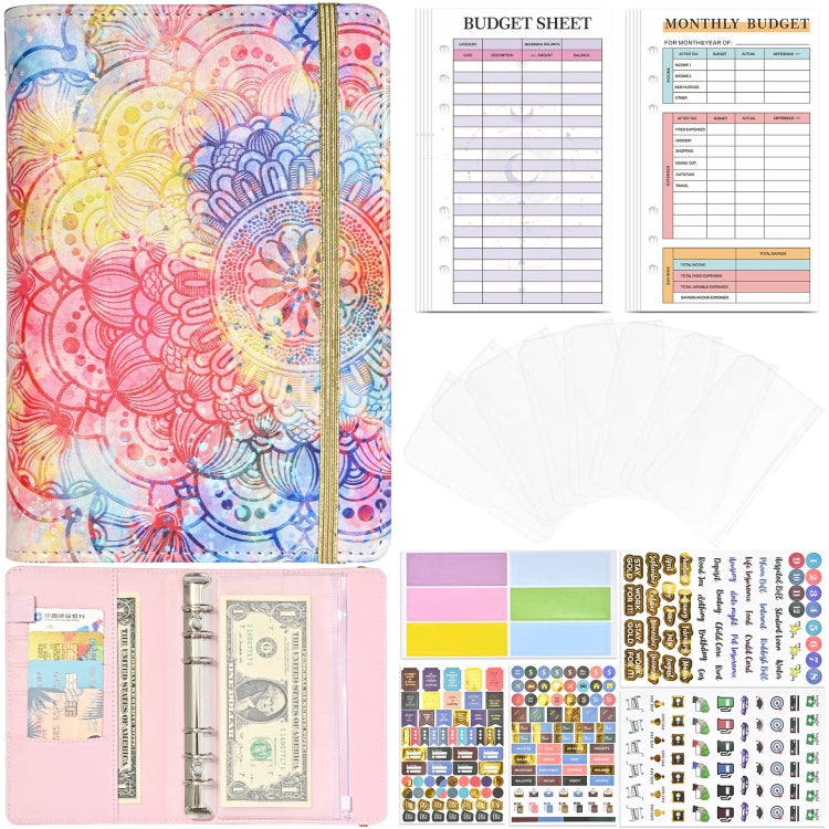 A6 Mandala Binder Financial Plan Notebook PU Leather Cash Budget Book(Gorgeous Pink) - Notebooks by buy2fix | Online Shopping UK | buy2fix