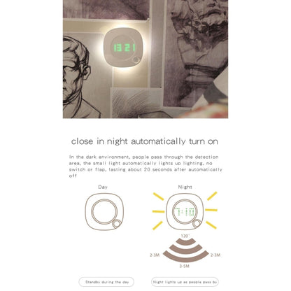 JMD-03 Human Body Infrared Sensor LED Night Light Wall Clock for Bathroom,Spec: Without Time Charging Model - Sensor LED Lights by buy2fix | Online Shopping UK | buy2fix