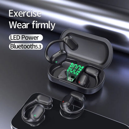 Air Conduction Ear-Hanging LED Digital Display Wireless ENC Noise Reduction Sports Bluetooth Earphones(Black) - Bluetooth Earphone by buy2fix | Online Shopping UK | buy2fix