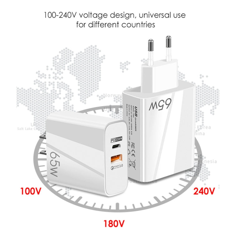 A502 65W USB-C/Type-C+USB Dual Port GaN Charger QC3.0 Laptop Universal Charger UK Plug White - USB Charger by buy2fix | Online Shopping UK | buy2fix