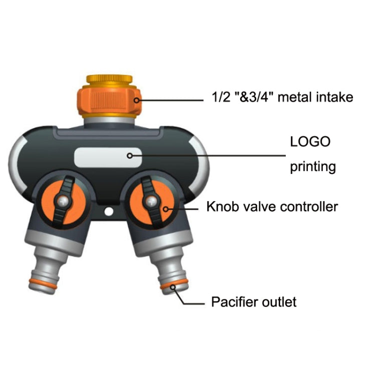 Garden Irrigation And Watering One Pass Two Faucet Water Divider With Copper Adapter - Watering & Irrigation by buy2fix | Online Shopping UK | buy2fix