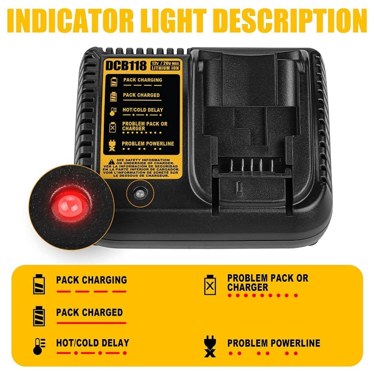 DCB118 For Dewalt 12V-20V Electric Tool Battery Charger, Plug: EU (Black) - Electric Saws & Accessories by buy2fix | Online Shopping UK | buy2fix